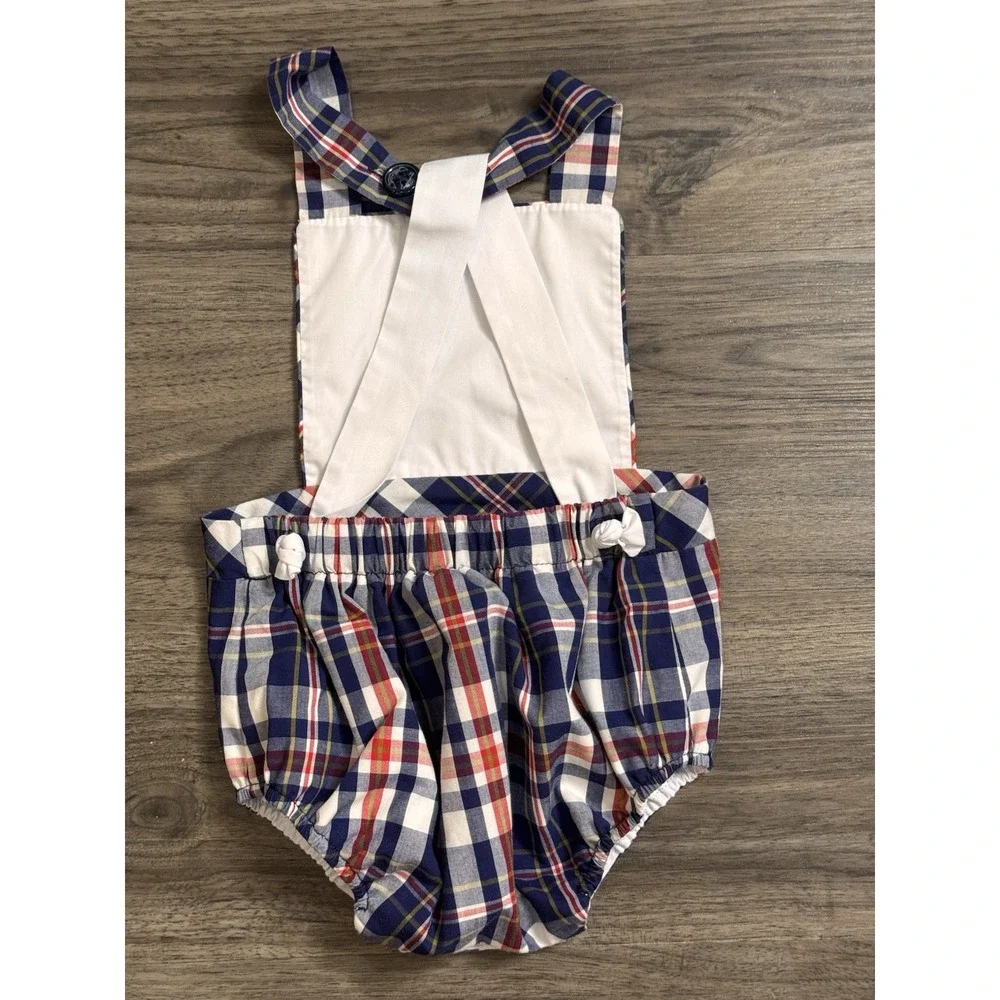 Beaufort Bonnet Co Bubble Romper 12-18M Navy Plaid Preppy Monogram Bib